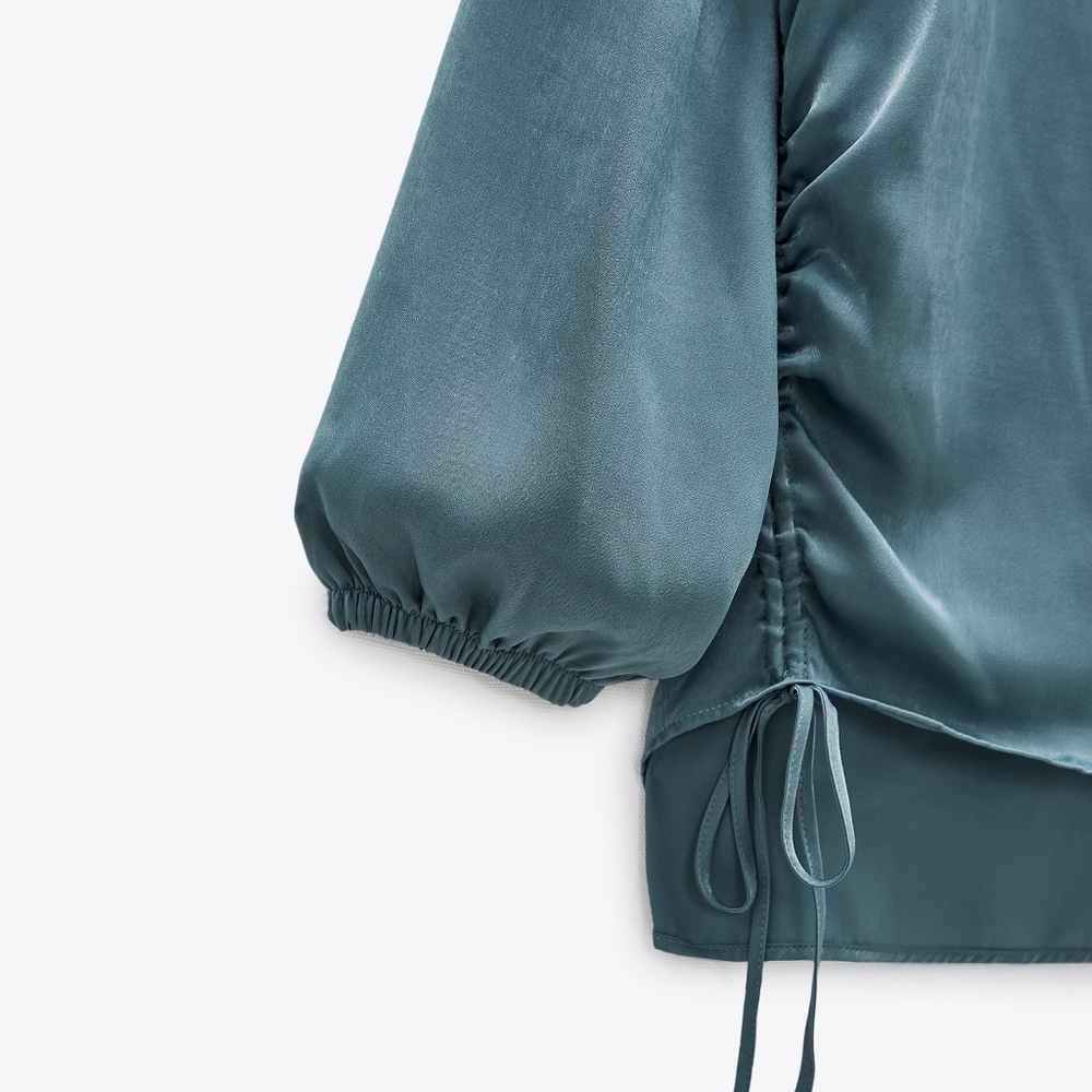 NWT ZARA | Satin Effect Drawstring Blouse - Picture 4 of 6